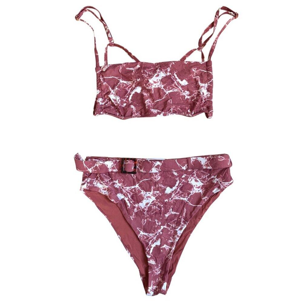 WeWoreWhat Leigh Bikini Top and Emily Bottom (Canyon Rose Marble Print) - Small
